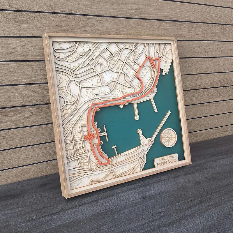 Sculpture Murale F1 – Circuits Iconiques Gravés sur Bois en 3D