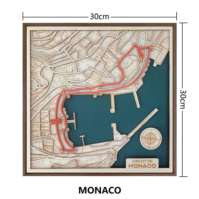Sculpture Murale F1 – Circuits Iconiques Gravés sur Bois en 3D